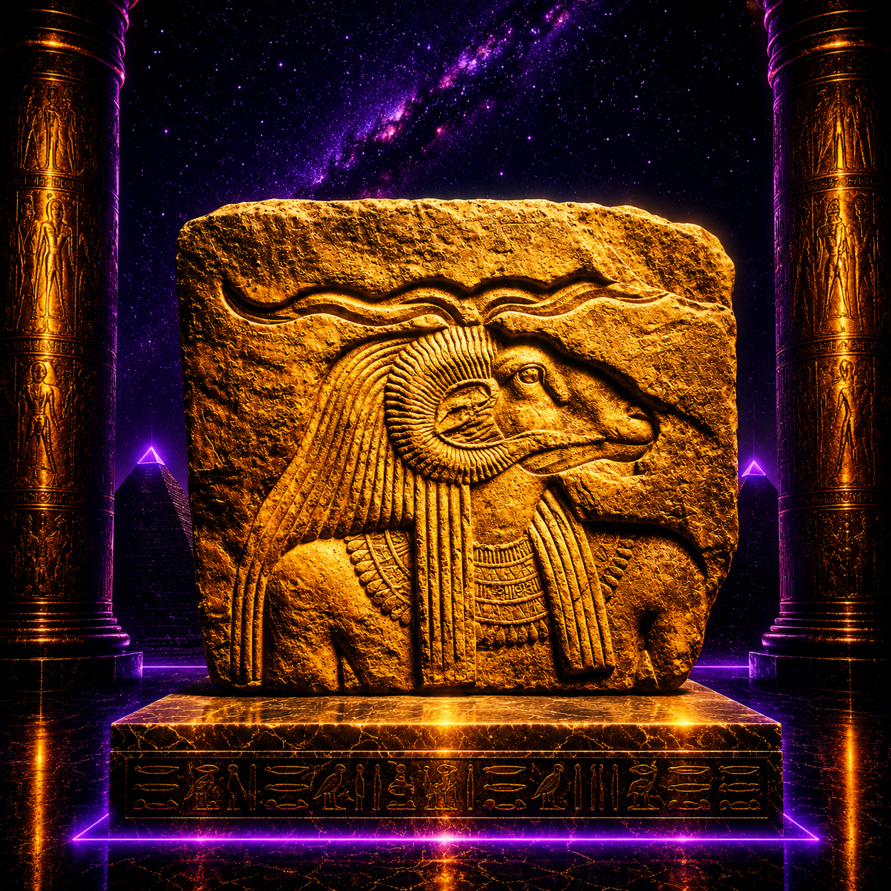 Khnum, the ram-headed ancient Egyptian creator god, shaping life on a potter’s wheel.